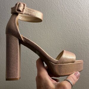 Rose Gold 8.5 faux leather platform sandals 5” heel party shoes EUC Dream Pairs